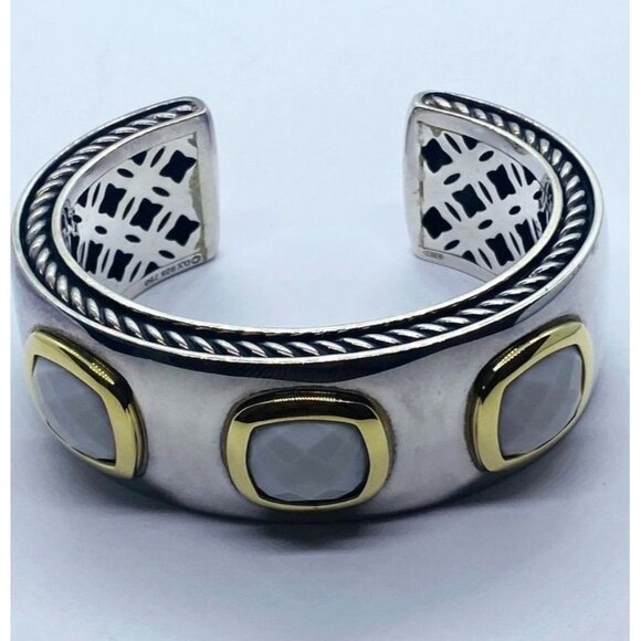 DAVID YURMAN SILVER 925 & 18K GOLD ALBION WHITE AGATE 25MM Wide - Picture 1 of 16